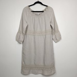 J. Jill Linen Neutral Oatmeal Baloon Sleeve Boho Dress